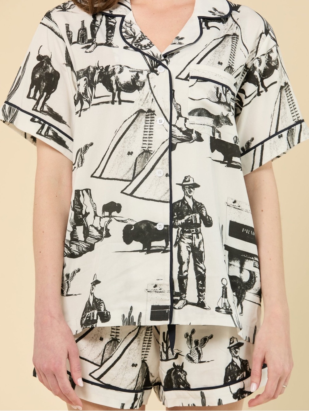 Katie Kime Marfa Toile Texas Novelty Print Button Up Shirt Western Lounge LG